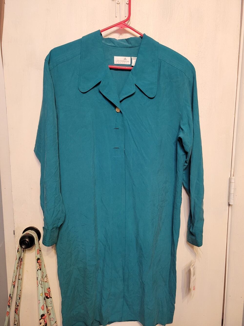 Liz Claiborne Size 4 Teal New Vintage Silk Dress Shoulder Pads $138
